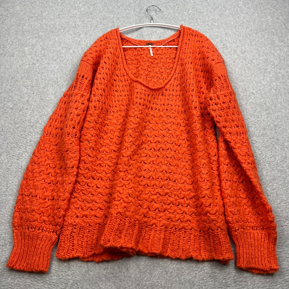 NEW Free People Crashing Waves Sweater Womens Large Chunky Open Knit Pullovcer